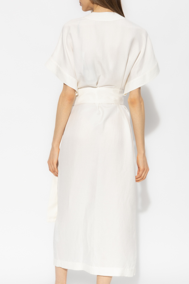 Salvatore Ferragamo Short-Sleeve Belted Maxi Dress | ShopSimon
